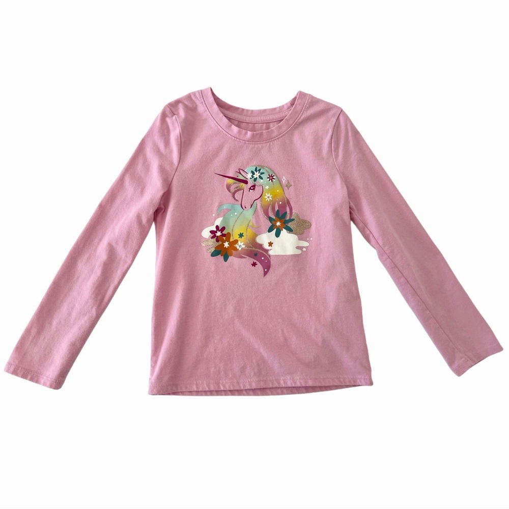 Cat & Jack Pink Kids Unicorn and Floral Long Sleeve Casual Tee | Girls 5T